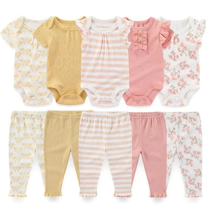 6/9/10Pieces Cotton Baby Boy Clothes Sets Cartoon Newborn Baby Girl Clothes Unisex Bodysuits+Pants Print Sleeveless Bebes