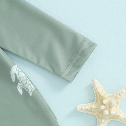 Infant Baby Boys Rash Guard with Swim Cap Long Sleeve Swimwear Turtle/Dinosaur Print Beachwear Toddler Swimwear Bathing Suit