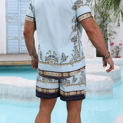 Baroque Luxury Printed Men's Shirt Shorts 2 Piece Set Summer Casual Shirt Hawaiian Beach Short-sleeved Men's Suits Clothing