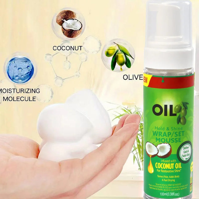 Olive Oil Hold & Shine Wrap/Set Mousse And Hd Wig Cap 100Ml Soft Curly Hair Mousse Wavy Braids Hair Wrapping Foam Good Smell