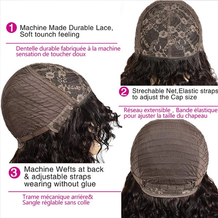 Short Pixie Bob Cut Human Hair Wigs With Bangs Full Machine Jerry Curly Wig Highlight Honey Blonde Water Wave Wigs For Women