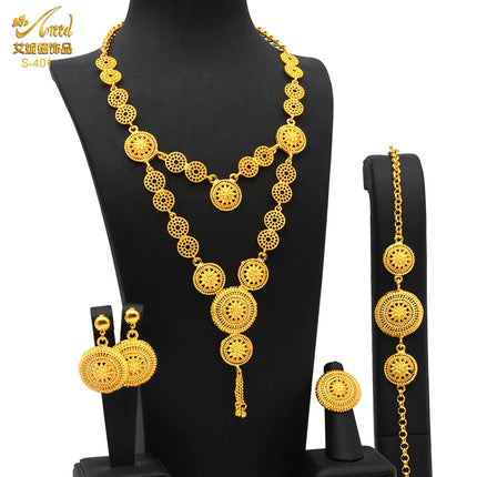 ANIID Indian 24K Gold Color Necklace Set Nigerian Party Bridal Wedding Ethiopian Luxury Dubai Jewelry Wholesale 2024 New Gifts