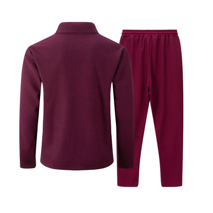 Men's Business Casual Two-Piece Set Spring Autumn Waffle Zippered Shirt Coat And Trousers Trendy Fashionable Outfit