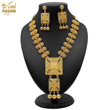 ANIID Indian 24K Gold Color Necklace Set Nigerian Party Bridal Wedding Ethiopian Luxury Dubai Jewelry Wholesale 2024 New Gifts