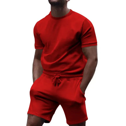 Summer Leisure Fitness Suit Crew-neck T Men Breathable Large Size Sports Short Sleeve Shirt Shorts Suit Men
