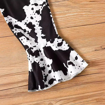 Newborn baby girl summer bubble sleeve bag buttocks triangle sweater full print+flared pants