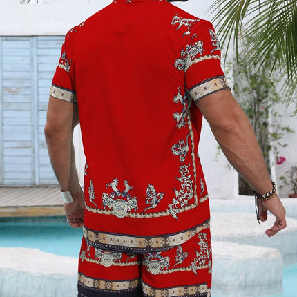 Baroque Luxury Printed Men's Shirt Shorts 2 Piece Set Summer Casual Shirt Hawaiian Beach Short-sleeved Men's Suits Clothing