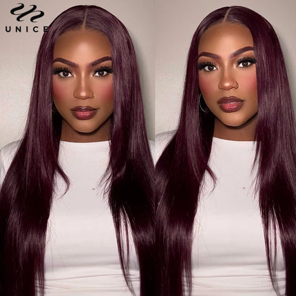 UNICE Black Cherry Colored Human Hair Wigs 7x5 & 13x4 Pre Cut Pre Bleached Glueless Wig Human hair Ready To Wear 150% Density