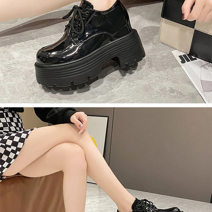 Women Patent Learther Platform Sneakers 10CM Wedge Heels Ladies Autumn Chunky Sneakers Pumps Woman Non Slip Super Thick Shoes