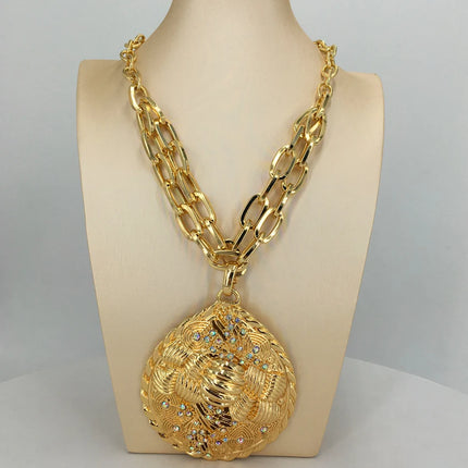 2022 Hot Selling Brazilian Dubai Italian Gold Plated Jewelry Women's Wedding Party Banquet Big Pendant Jewelry Sets FHK13725
