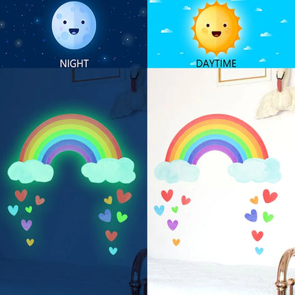 Kids’ Room Luminous Rainbow & Cloud Wall Sticker – Glow-in-the-Dark Cartoon Decor