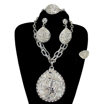 2022 Hot Selling Brazilian Dubai Italian Gold Plated Jewelry Women's Wedding Party Banquet Big Pendant Jewelry Sets FHK13725