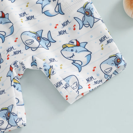 Toddler Baby Boys Swimsuit with Swim Cap Infant Rash Guard Summer Dinosaur/Shark Print Long Sleeve Zip Bathing Suit Beachwear