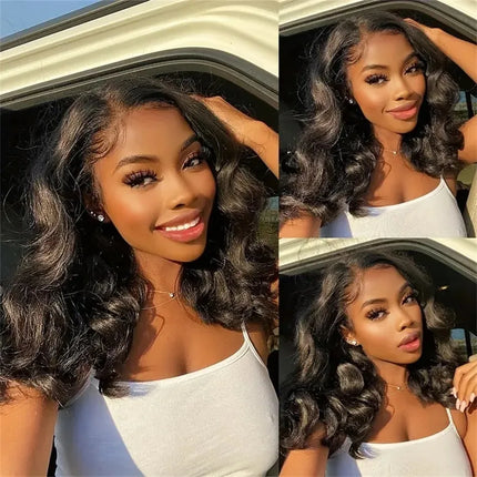 200%Brazilian Body Wave Bob Wig Lace Frontal Wig Human Hair Natural Hairline Short Wavy 13x4 Lace Front Wig Preplucked Remy Hair