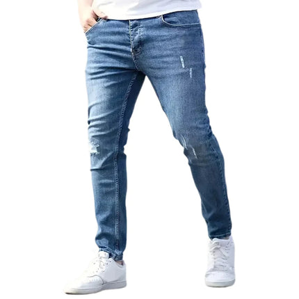 Kakan - European and American High-quality Men's Small Leg Elastic Hole Long Jeans, Street Tight New Jeans