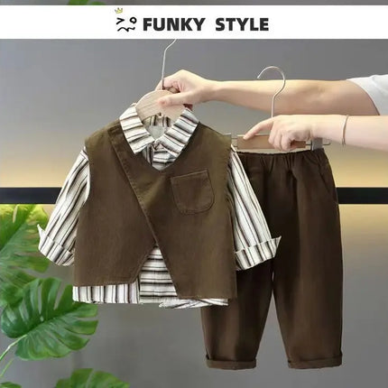 2-10Y Boys Clothing Set 2025 New Handsome Casual Spring and Autumn Baby Children's Vest T-shirt Pants 3 Piece Set Kids Outfits