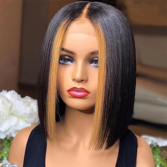 Highlight Colored 13x4 Lace Bob Wig Pre Plucked Peruvian Remy Straight Human Hair Wigs For Women Ombre Short Bob Wig