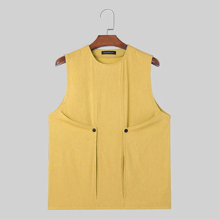 INCERUN Men Sets Solid Color Streetwear O-neck Sleeveless Tank Tops & Pants 2PCS Summer Loose Fashion Men's Casual Suits S-2XL