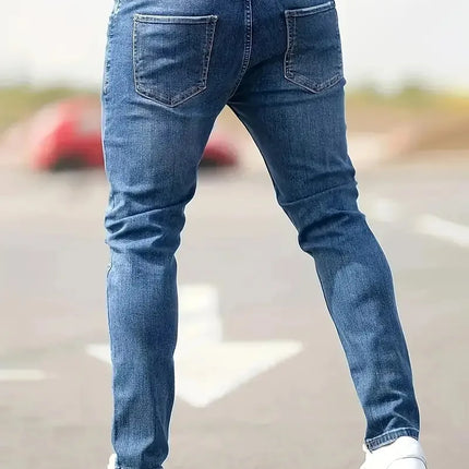 Kakan - European and American High-quality Men's Small Leg Elastic Hole Long Jeans, Street Tight New Jeans