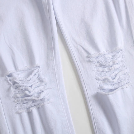 Denim Pencil Ankle Length Pants Men Jean Ripped Washed Zipper Fly Hole Jeans Skinny Solid Pockets High Street Distressed