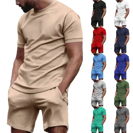 Summer Leisure Fitness Suit Crew-neck T Men Breathable Large Size Sports Short Sleeve Shirt Shorts Suit Men