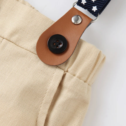 Gentleman Spring Autumn Outfit for Newborn Boy Cotton Baby First Formal Birthday Clothes Solid Pant with Strap Toddler Party Set
