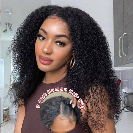 Afro Kinky Curly V Part Human Hair Wigs 30 Inch Machine Made Wig Upgrade V Part Wigs Glueless Full Head Clip In Half Wigs
