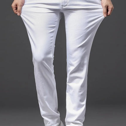 Men White Jeans Elasticity Straight Slim Fit Casual Soft Business Classic Brand Trousers Fashion Advanced Stretch Denim Pants