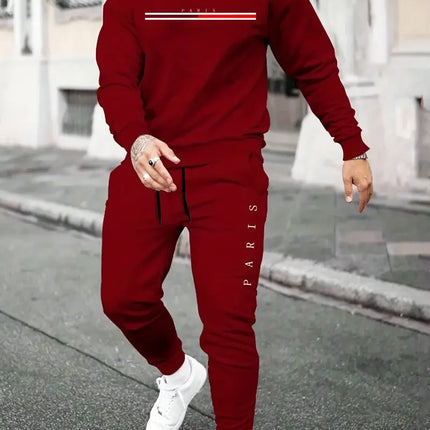 Spring And Fall Men's Long Sleeve Pant 2pcs Sets Red And Blue Striped 3D Print Man Set Everyday Fashion Men Long Sleeved T-shirt