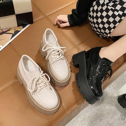 Women Patent Learther Platform Sneakers 10CM Wedge Heels Ladies Autumn Chunky Sneakers Pumps Woman Non Slip Super Thick Shoes