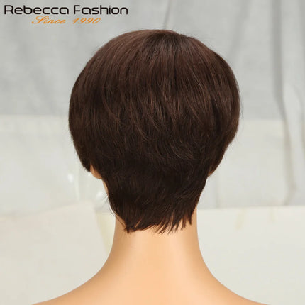 1B Pixie Short Cut Colored Straight Human Hair Wigs With Bangs Fringe Full Machine Made Wigs For Women Brazilian Natural Black