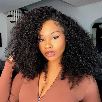 250% Density Kinky Curly Half Wigs Human Hair Seamless Flip Over Half Wig Beginner Friendly Curly Wigs for Black Women