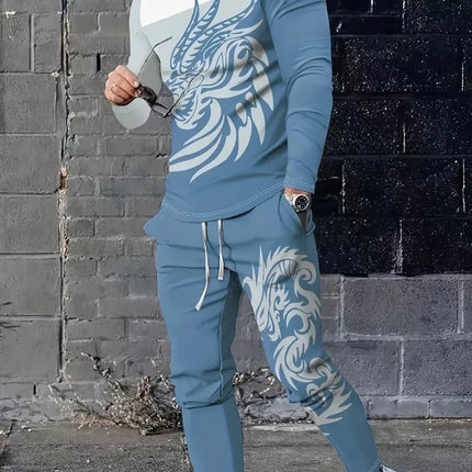 Spring And Fall Men's Long Sleeve Pant 2pcs Sets Red And Blue Striped 3D Print Man Set Everyday Fashion Men Long Sleeved T-shirt