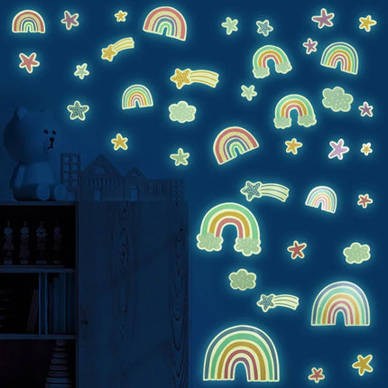 Kids’ Room Luminous Rainbow & Cloud Wall Sticker – Glow-in-the-Dark Cartoon Decor