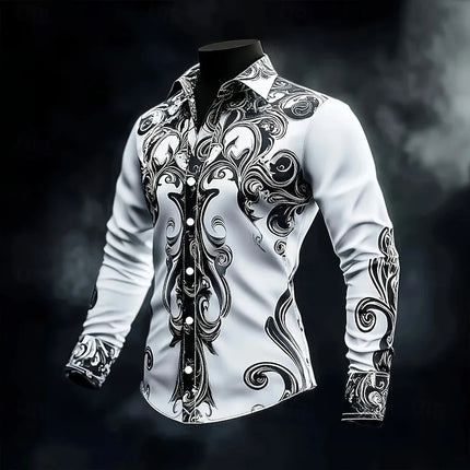 Men's Long Sleeve Button Formal Shirt 3D Printed Deep Gothic Style Summer Street Clothing Flap-Collar Shirt