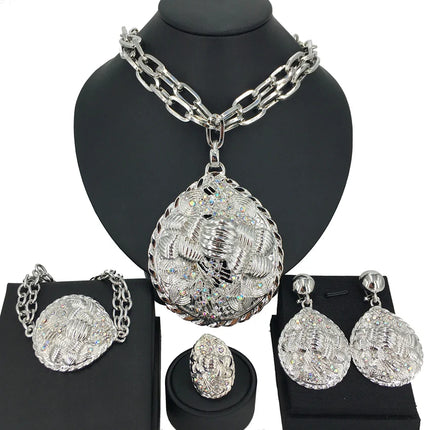 2022 Hot Selling Brazilian Dubai Italian Gold Plated Jewelry Women's Wedding Party Banquet Big Pendant Jewelry Sets FHK13725