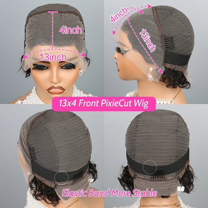 13X4 Short Curly Pixie Cut Wigs Human Hair Transparent Rose Curly Lace Frontal Wigs Human Hair For Black Women