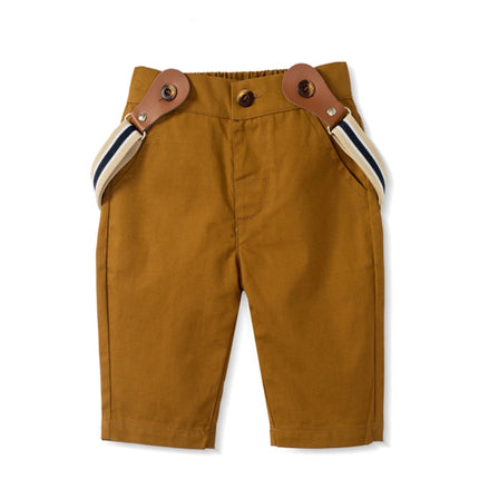 Gentleman Spring Autumn Outfit for Newborn Boy Cotton Baby First Formal Birthday Clothes Solid Pant with Strap Toddler Party Set