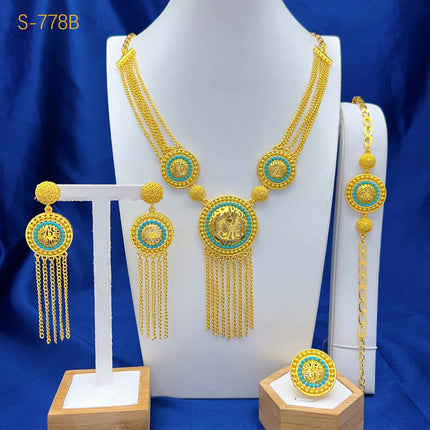 ANIID Dubai 24K Gold Color Long Jewelry Sets Wedding African Necklace Earrings For Women Nigerian Indian Bridal Set Party Gifts