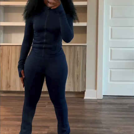 Weird Puss Sporty Casual 2 Piece Set Women Hooded Zipper Turtleneck Jacket+Skinny Straight Pants Matching Trend Workout Suit