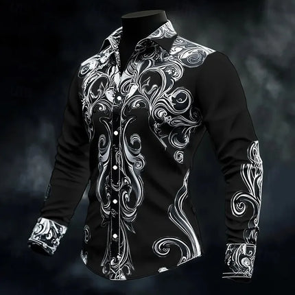 Men's Long Sleeve Button Formal Shirt 3D Printed Deep Gothic Style Summer Street Clothing Flap-Collar Shirt