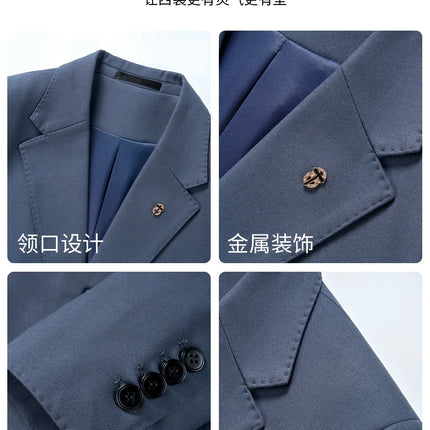 15% high-end wool suit for men, fashionable and stylish wedding, British-style business casual gray-blue suit three-piece set