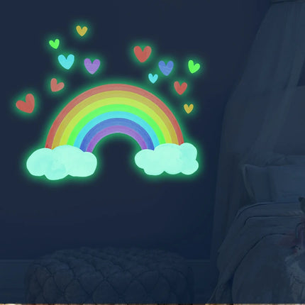 Kids’ Room Luminous Rainbow & Cloud Wall Sticker – Glow-in-the-Dark Cartoon Decor
