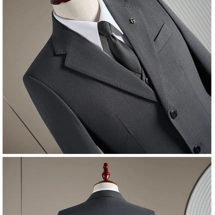 15% high-end wool suit for men, fashionable and stylish wedding, British-style business casual gray-blue suit three-piece set
