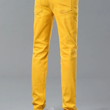 Four Season New Men's Yellow Jeans Fashion Business Casual Straight Denim Stretch Trousers All-match Men's Casual Pants Jeans