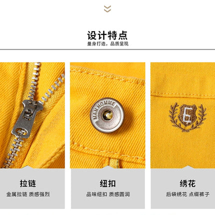 Four Season New Men's Yellow Jeans Fashion Business Casual Straight Denim Stretch Trousers All-match Men's Casual Pants Jeans
