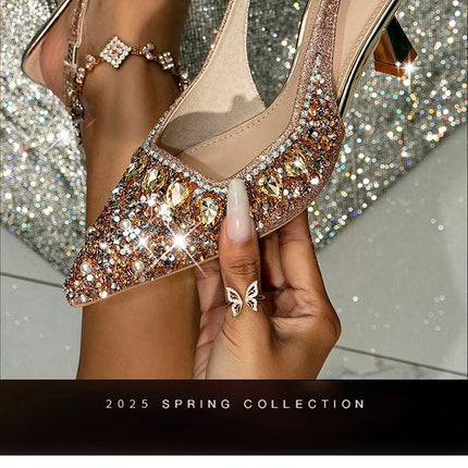 Elegant Women's Weddings Fashion Pointed-Toe Party Shoe and Bride sh Rhinestone Luxurious Rhinestone Pumps for Special Occasions