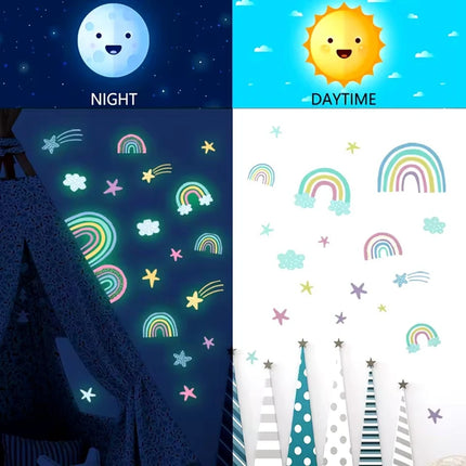 Kids’ Room Luminous Rainbow & Cloud Wall Sticker – Glow-in-the-Dark Cartoon Decor