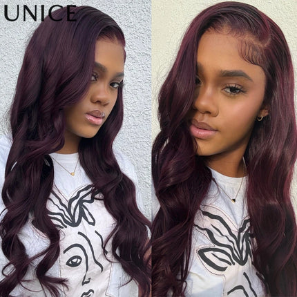 UNICE Black Cherry Colored Human Hair Wigs 7x5 & 13x4 Pre Cut Pre Bleached Glueless Wig Human hair Ready To Wear 150% Density