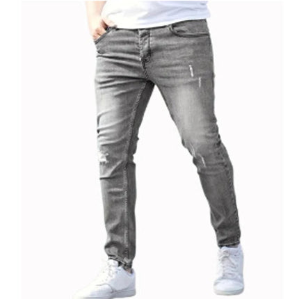 Kakan - European and American High-quality Men's Small Leg Elastic Hole Long Jeans, Street Tight New Jeans